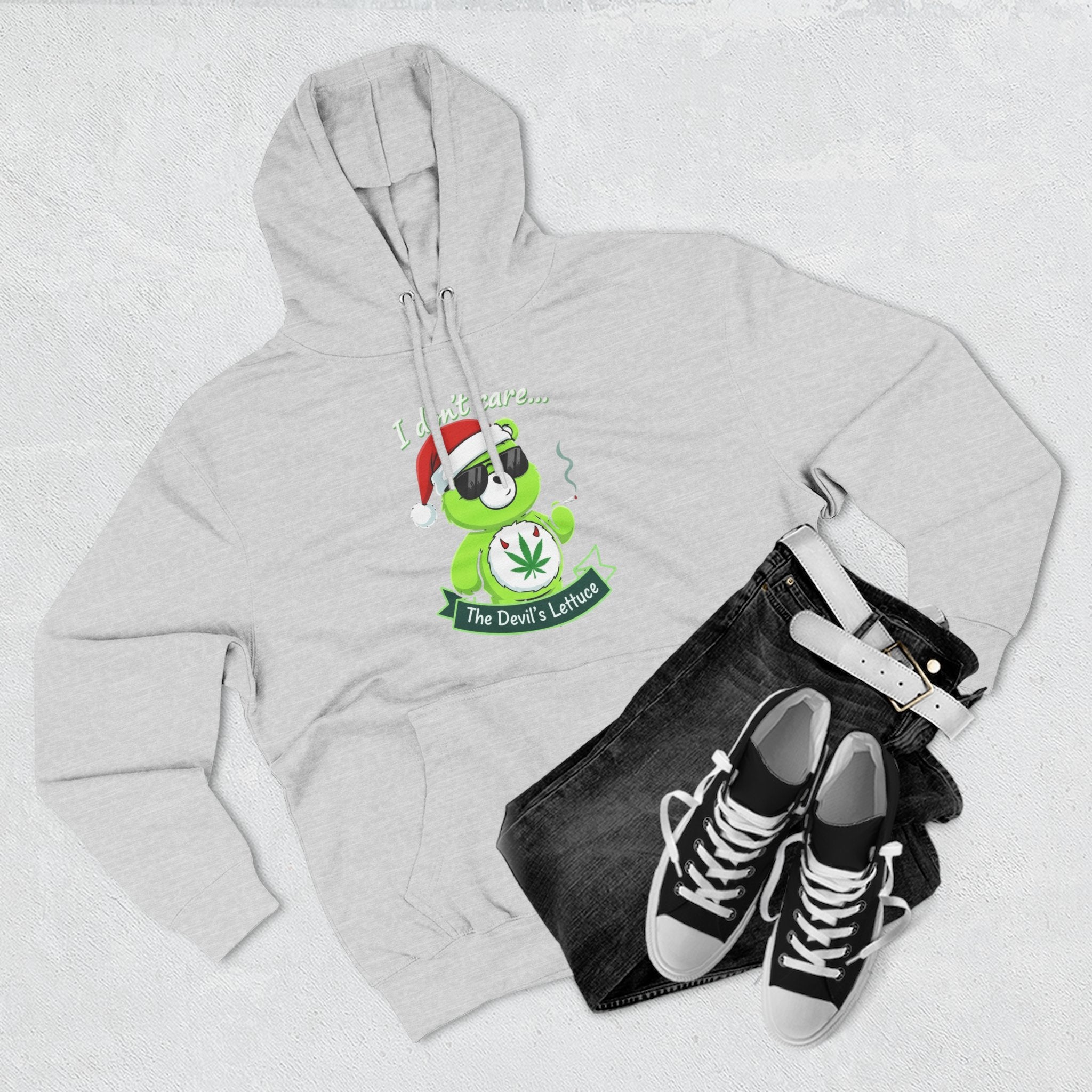"I don't care" bear Graphic Hoodie(holiday edition) for Festivals, Men's and Women's Fashion, Perfect Gift for Stoners