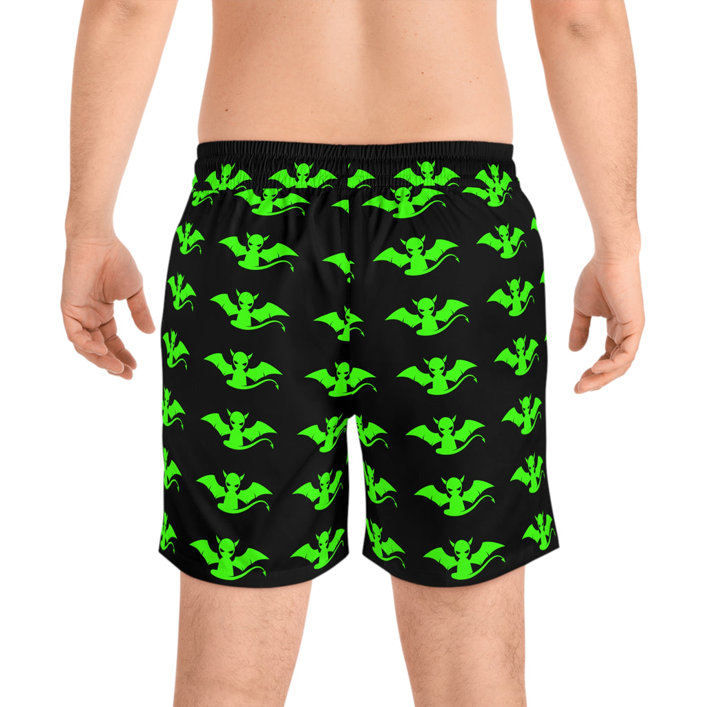 Men's Mid-Length Swim Shorts (green devil stamp pattern)