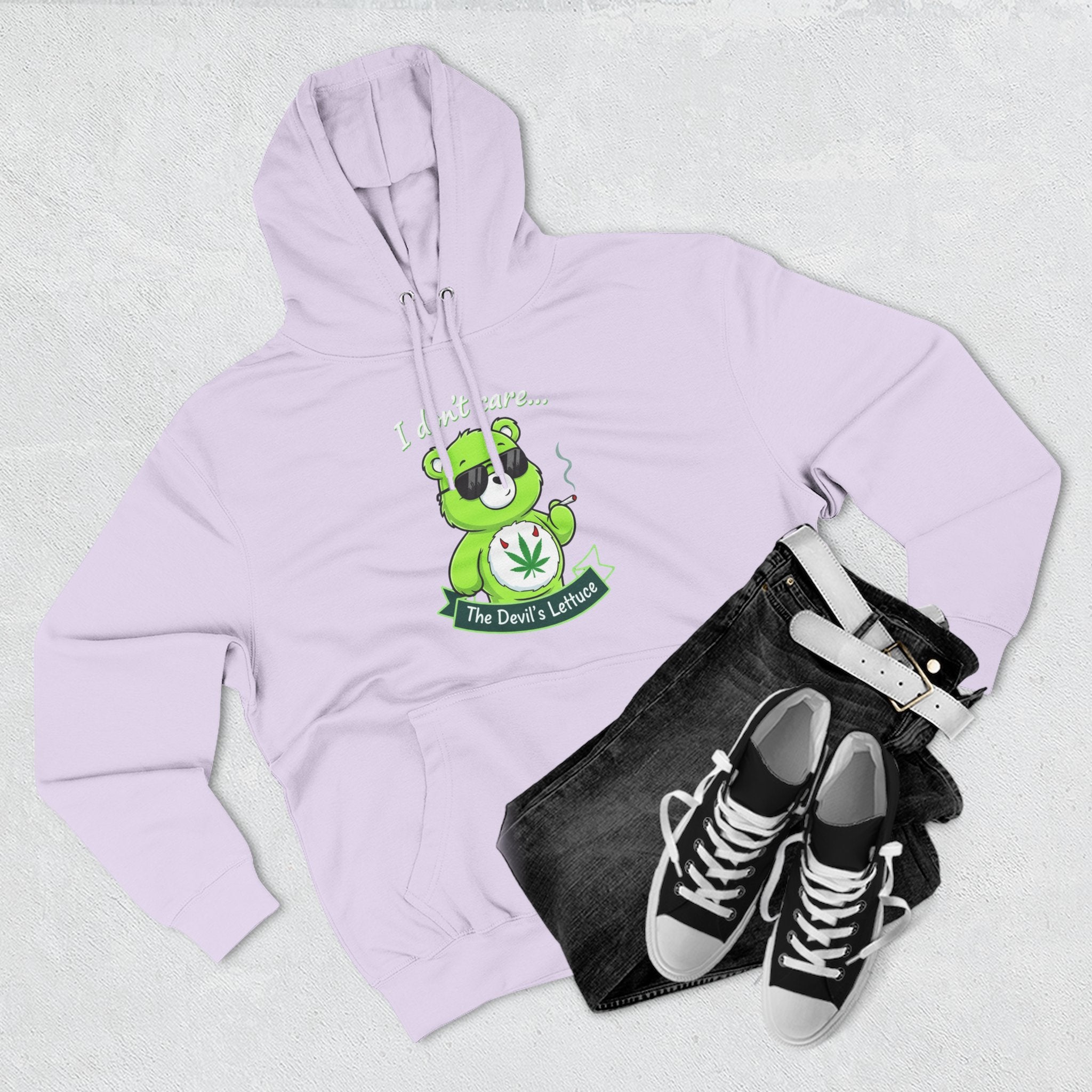 "I don't care" bear Graphic Hoodie for Festivals, Men's and Women's Fashion, Perfect Gift for Stoners