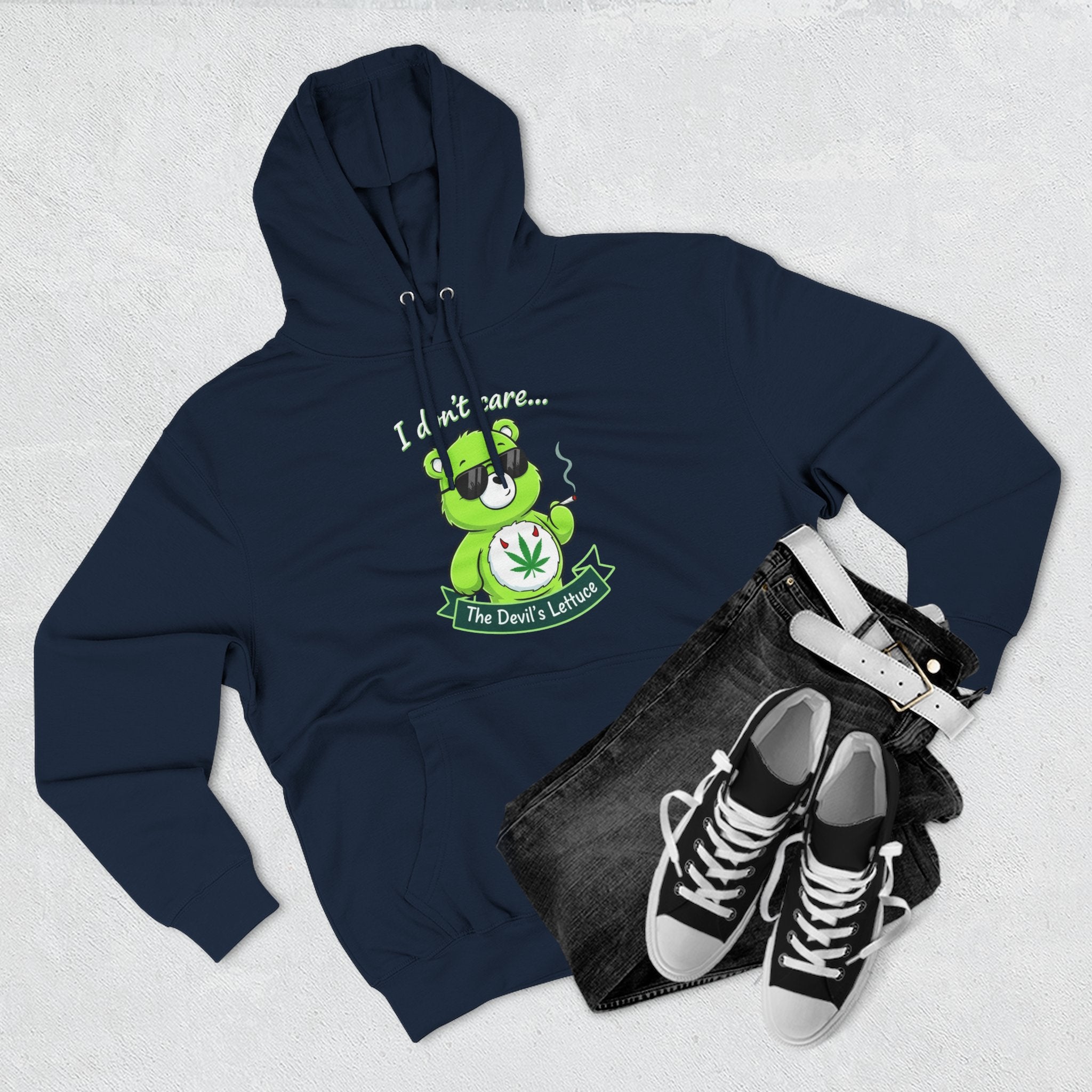 "I don't care" bear Graphic Hoodie for Festivals, Men's and Women's Fashion, Perfect Gift for Stoners