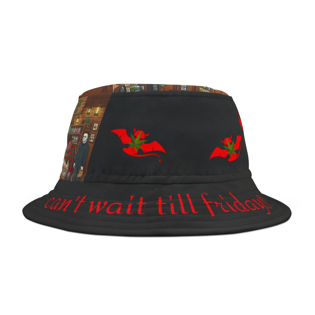 Camp Kush Bucket Hat - Cannabis-Themed Horror Apparel by The Devil's Lettuce, Can't wait till Friday! Bucket Hat/light green(AOP)