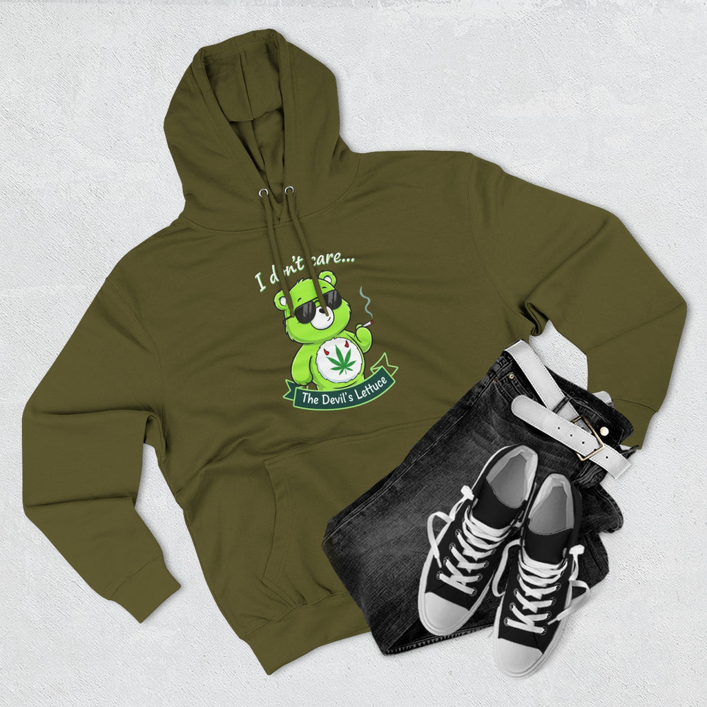 "I don't care" bear Graphic Hoodie for Festivals, Men's and Women's Fashion, Perfect Gift for Stoners