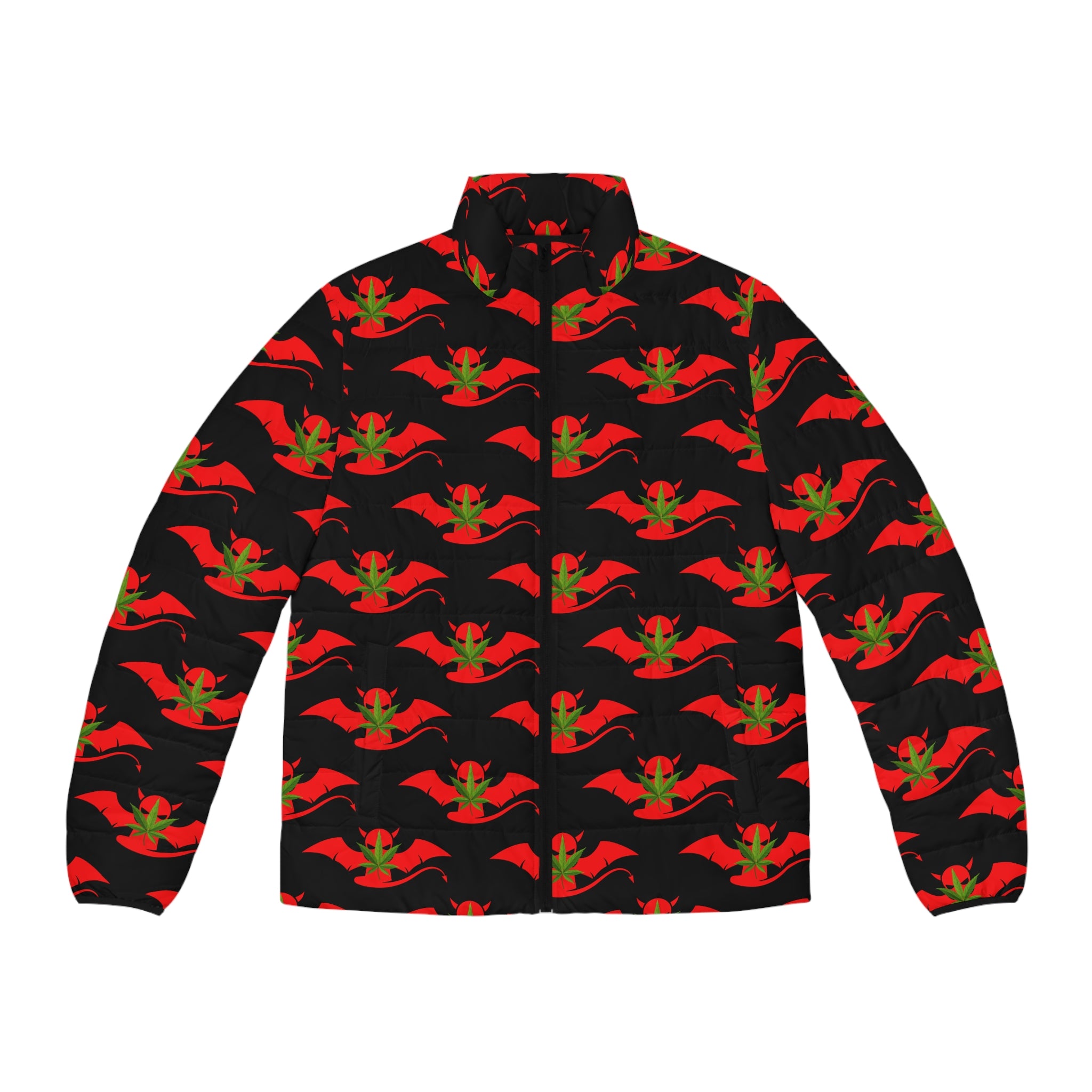 Men's Puffer Jacket – Red and Green Devil's Lettuce Stamp