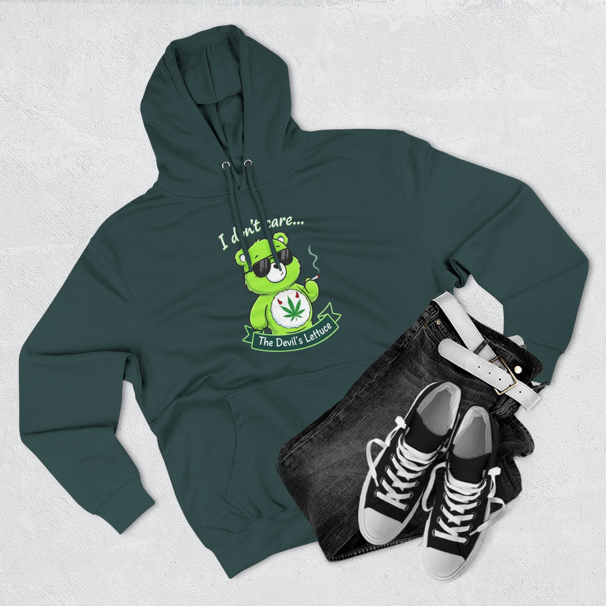 "I don't care" bear Graphic Hoodie for Festivals, Men's and Women's Fashion, Perfect Gift for Stoners