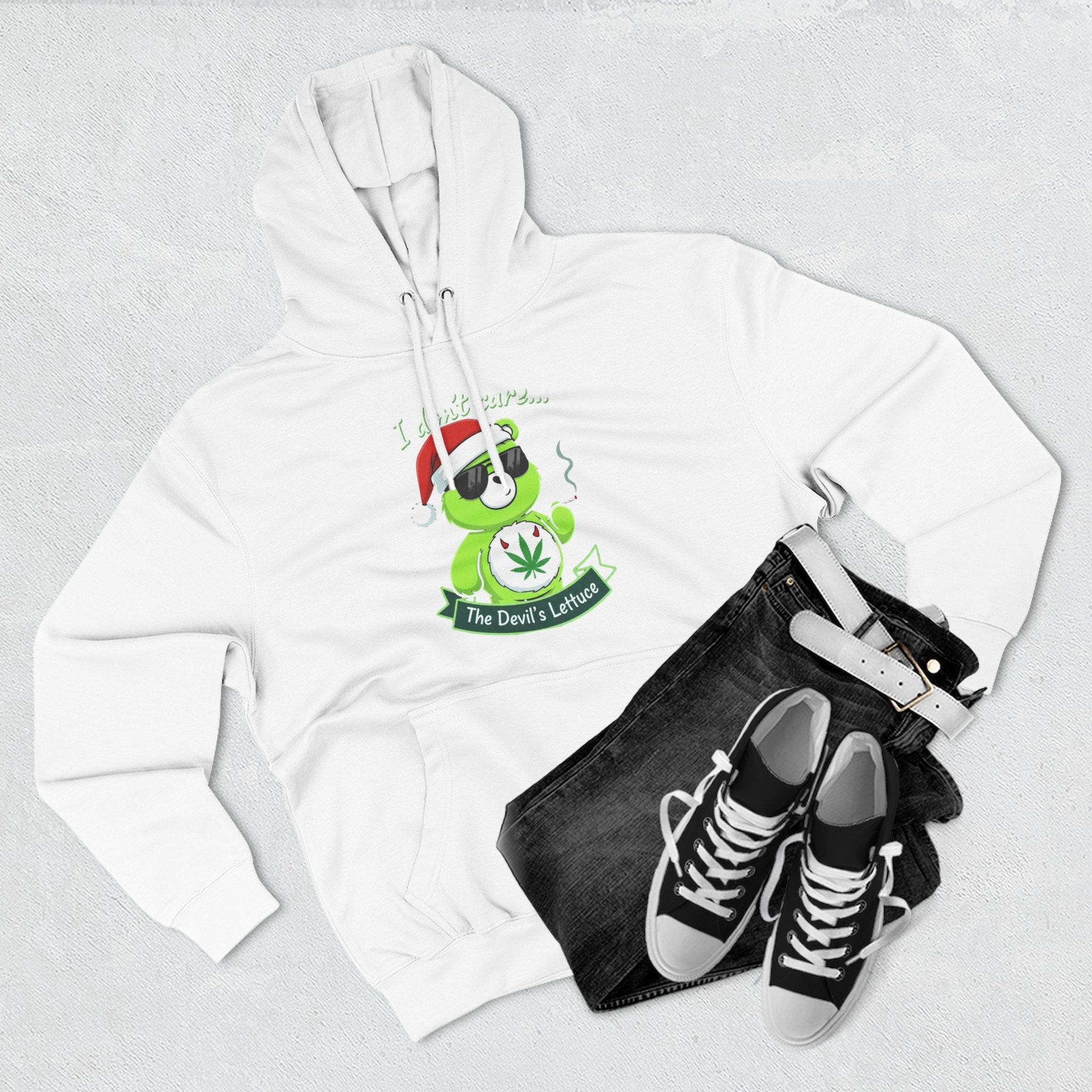 "I don't care" bear Graphic Hoodie(holiday edition) for Festivals, Men's and Women's Fashion, Perfect Gift for Stoners