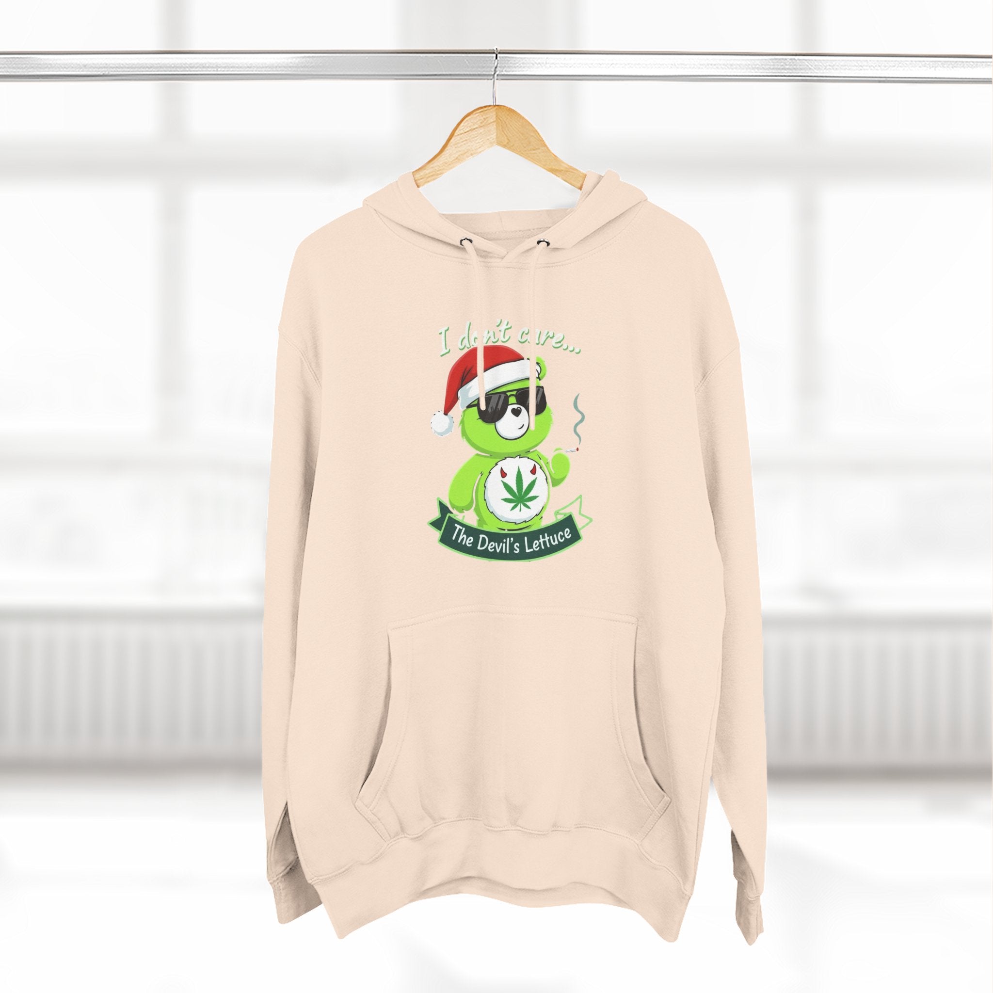 "I don't care" bear Graphic Hoodie(holiday edition) for Festivals, Men's and Women's Fashion, Perfect Gift for Stoners