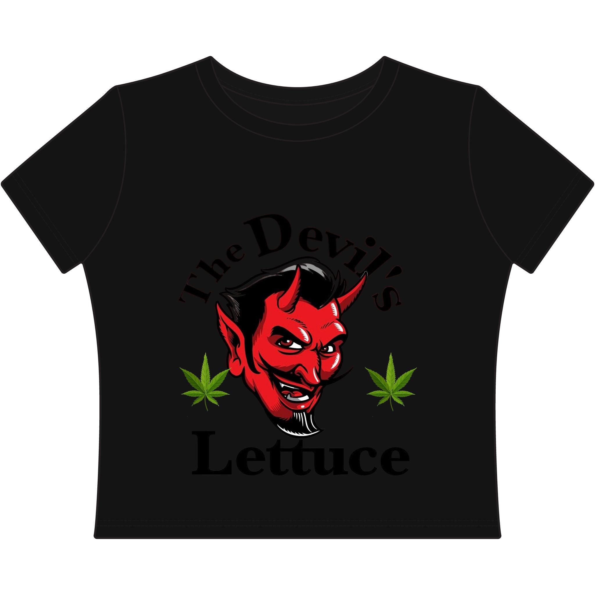 The Devil's Lettuce Baby Tee — Retro Devil Head Cannabis Humor Crop Top