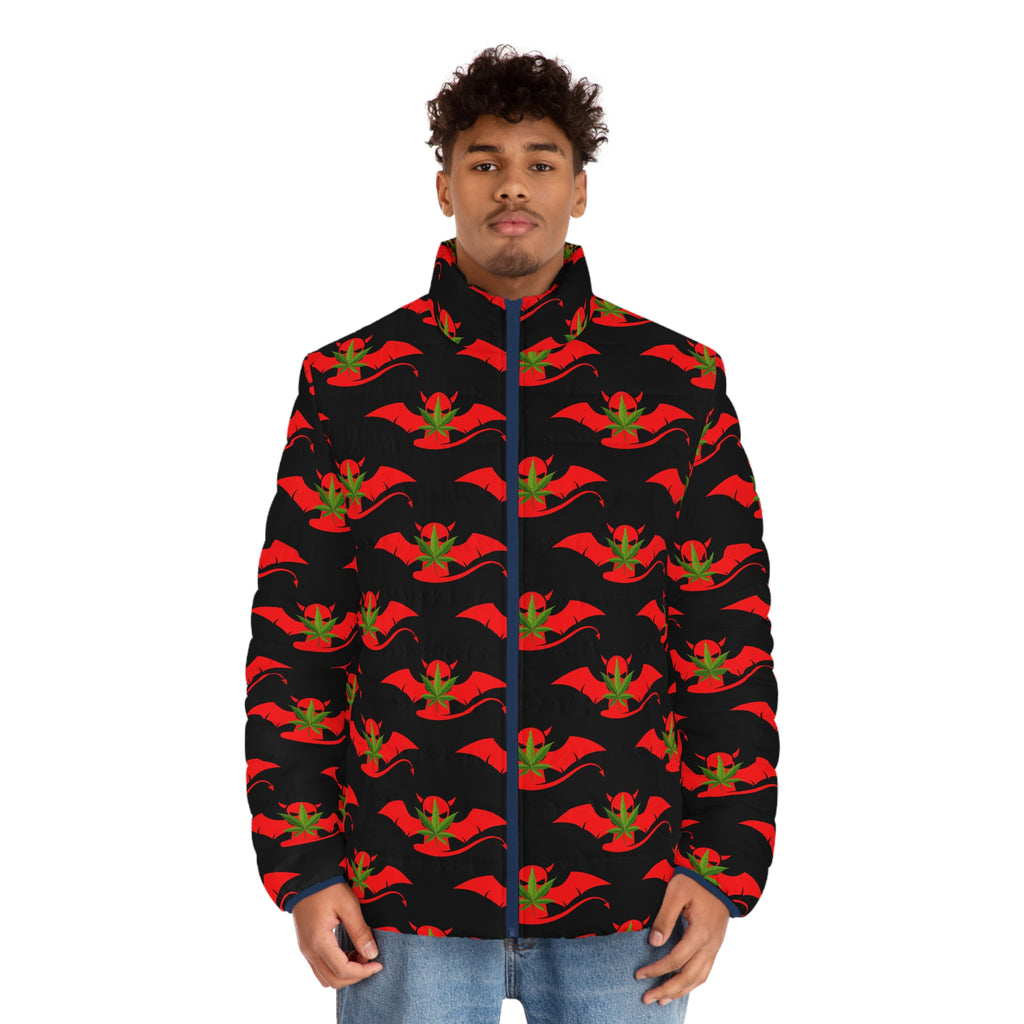 Men's Puffer Jacket – Red and Green Devil's Lettuce Stamp