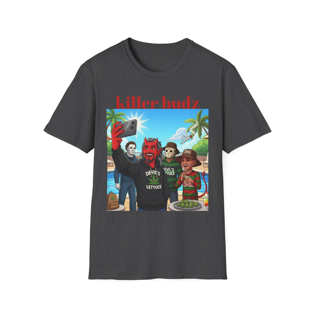 Killer Budz Graphic T-Shirt — Funny Devil & Skull Stoner Beach Design