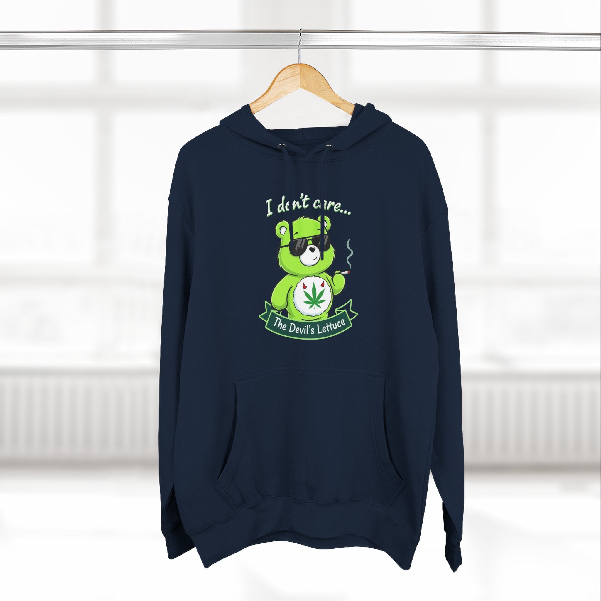 "I don't care" bear Graphic Hoodie for Festivals, Men's and Women's Fashion, Perfect Gift for Stoners