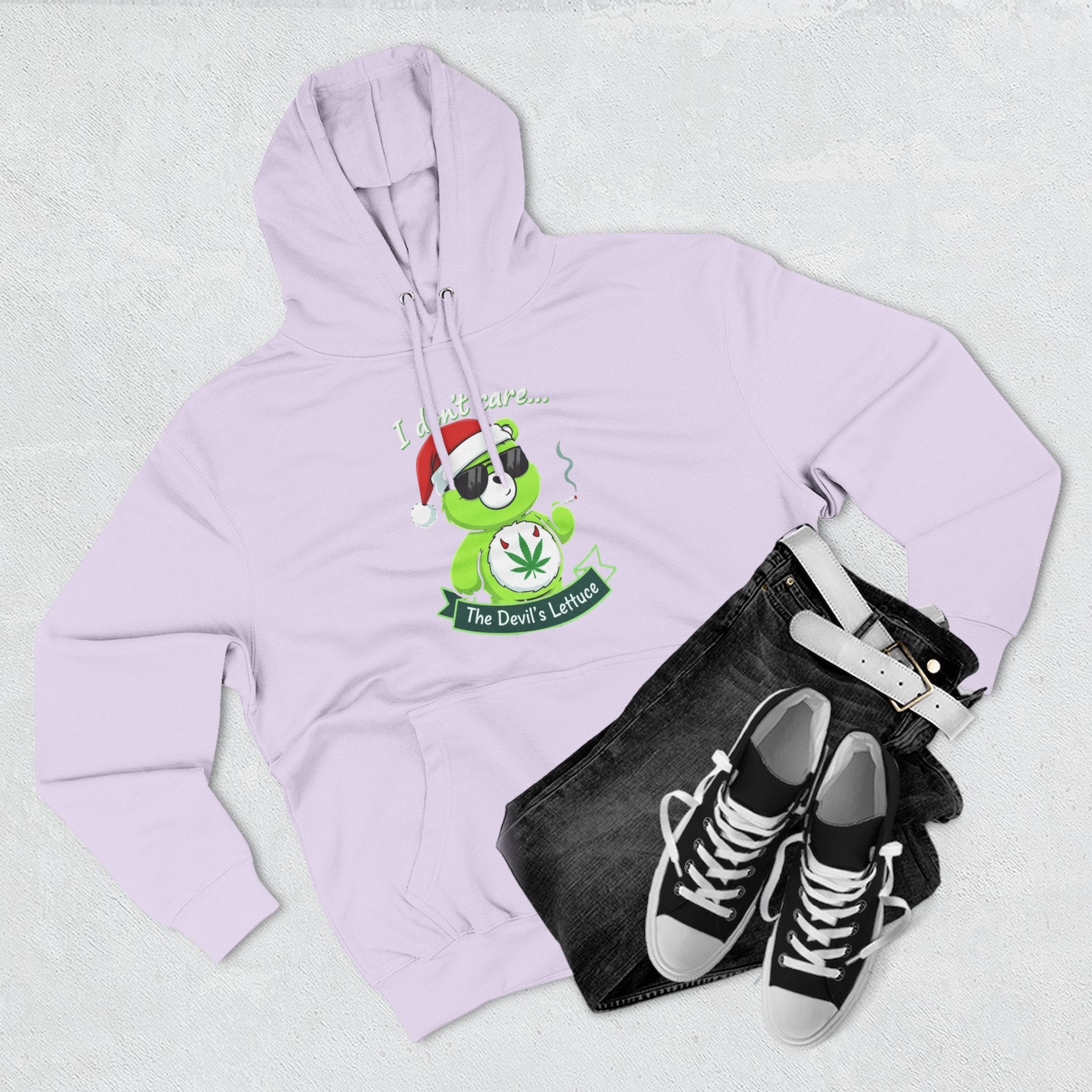 "I don't care" bear Graphic Hoodie(holiday edition) for Festivals, Men's and Women's Fashion, Perfect Gift for Stoners