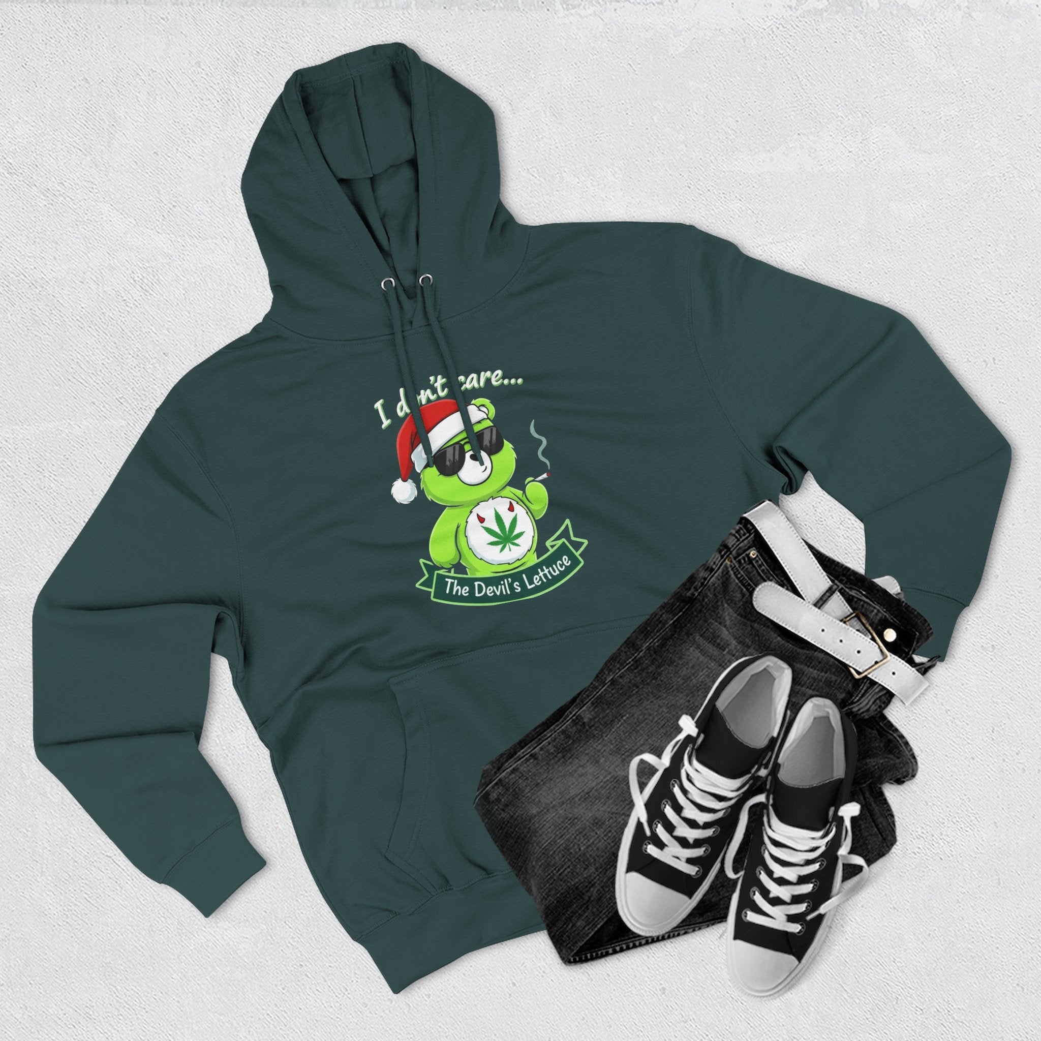 "I don't care" bear Graphic Hoodie(holiday edition) for Festivals, Men's and Women's Fashion, Perfect Gift for Stoners