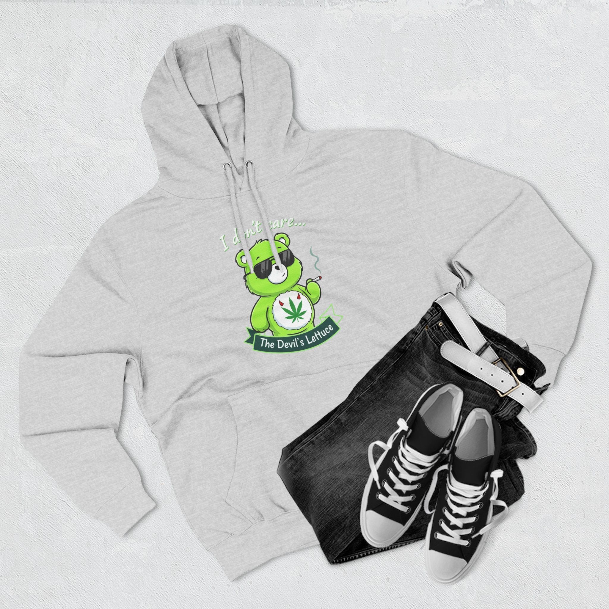 "I don't care" bear Graphic Hoodie for Festivals, Men's and Women's Fashion, Perfect Gift for Stoners