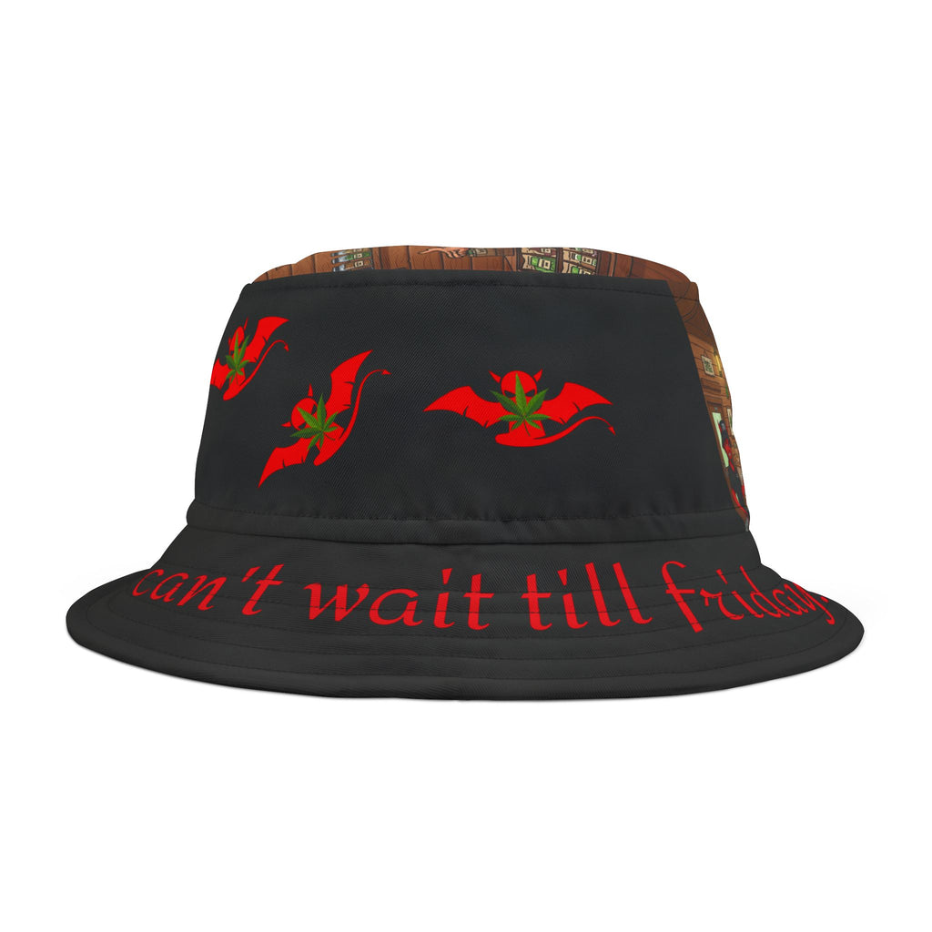 Camp Kush Bucket Hat - Cannabis-Themed Horror Apparel by The Devil's Lettuce, Can't wait till Friday! Bucket Hat/light green(AOP)