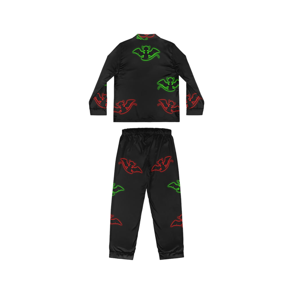 Women's Satin Pajamas/black (AOP)