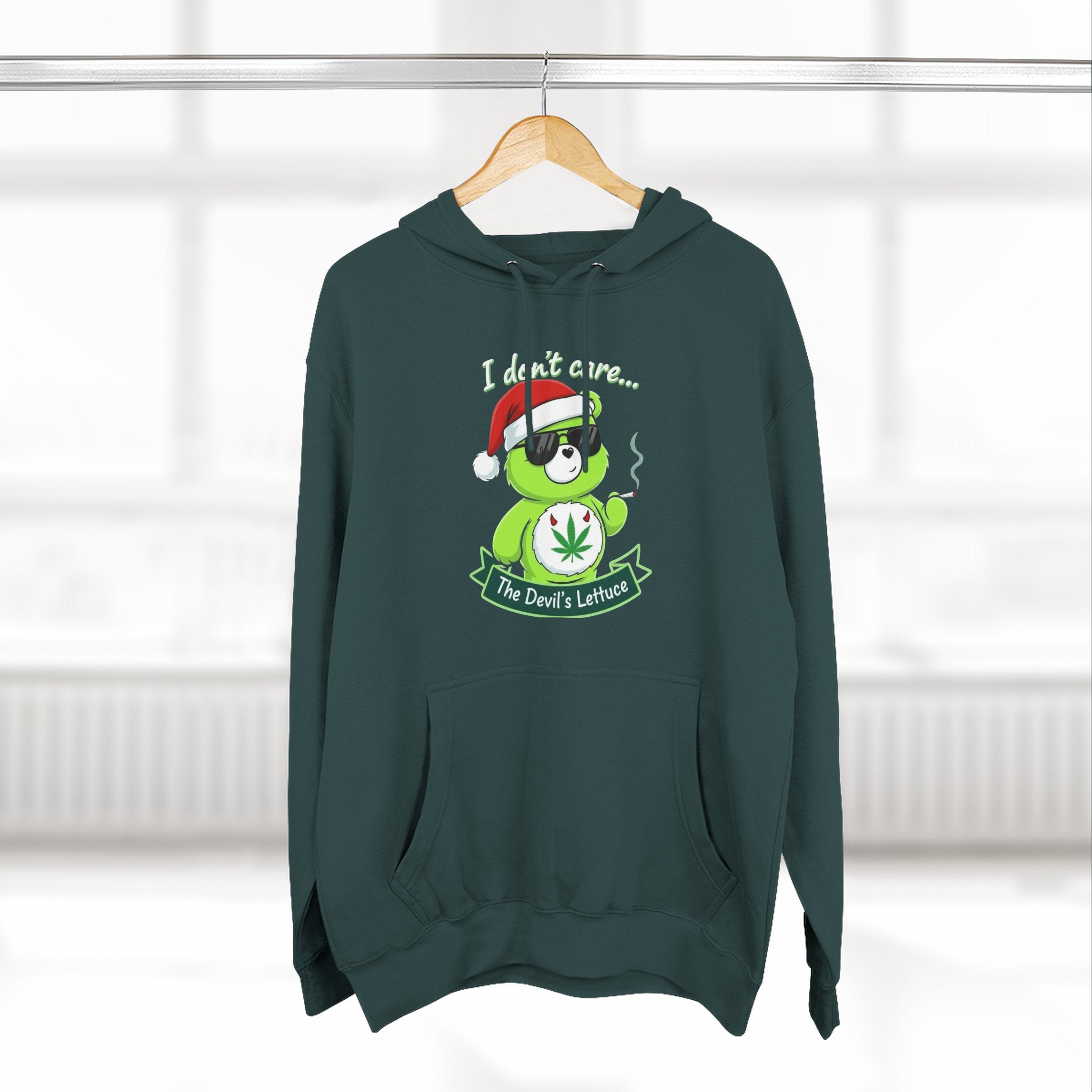 "I don't care" bear Graphic Hoodie(holiday edition) for Festivals, Men's and Women's Fashion, Perfect Gift for Stoners