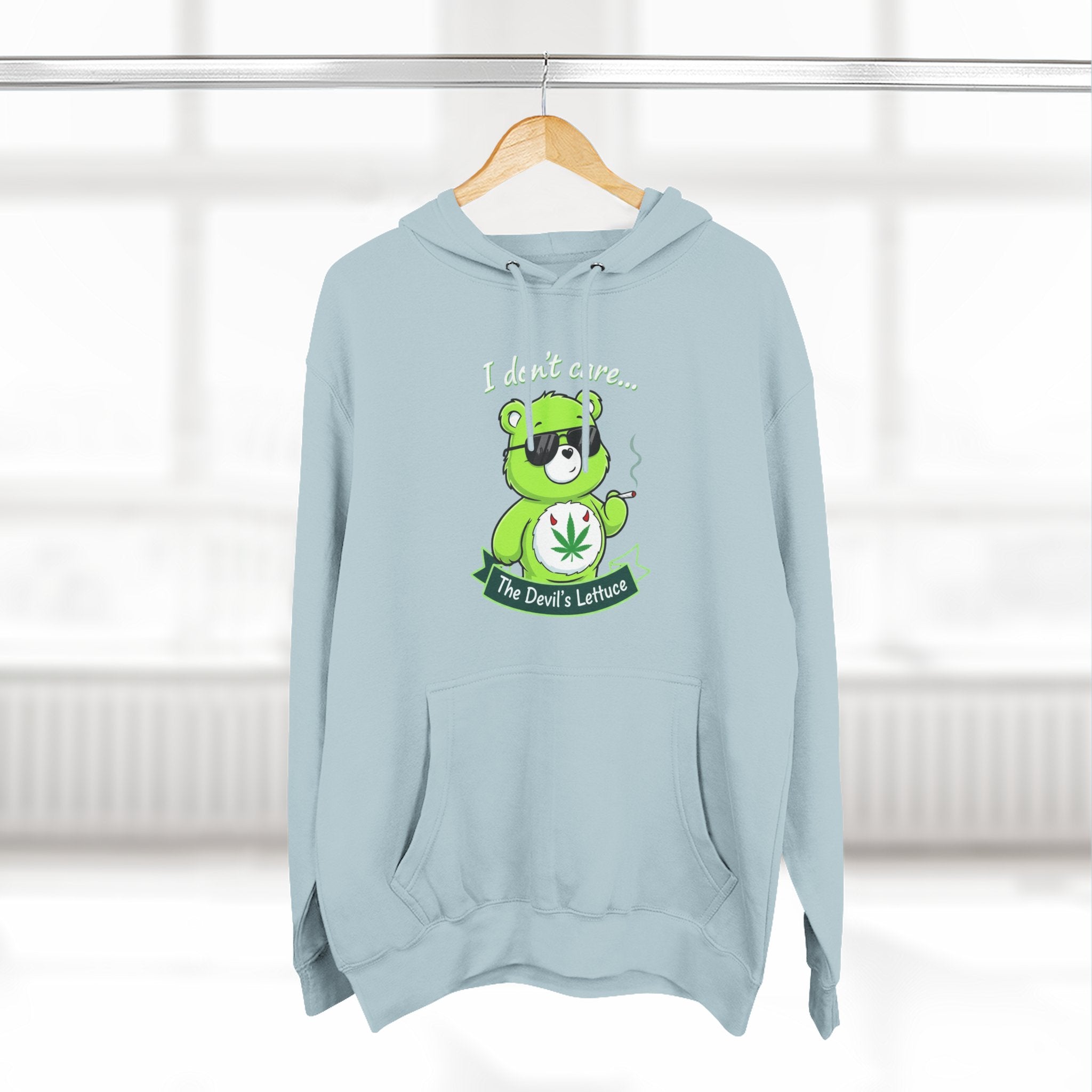 "I don't care" bear Graphic Hoodie for Festivals, Men's and Women's Fashion, Perfect Gift for Stoners