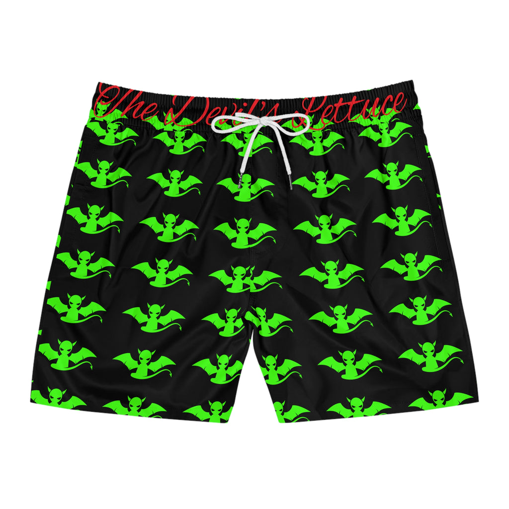 Men's Mid-Length Swim Shorts (green devil stamp pattern)