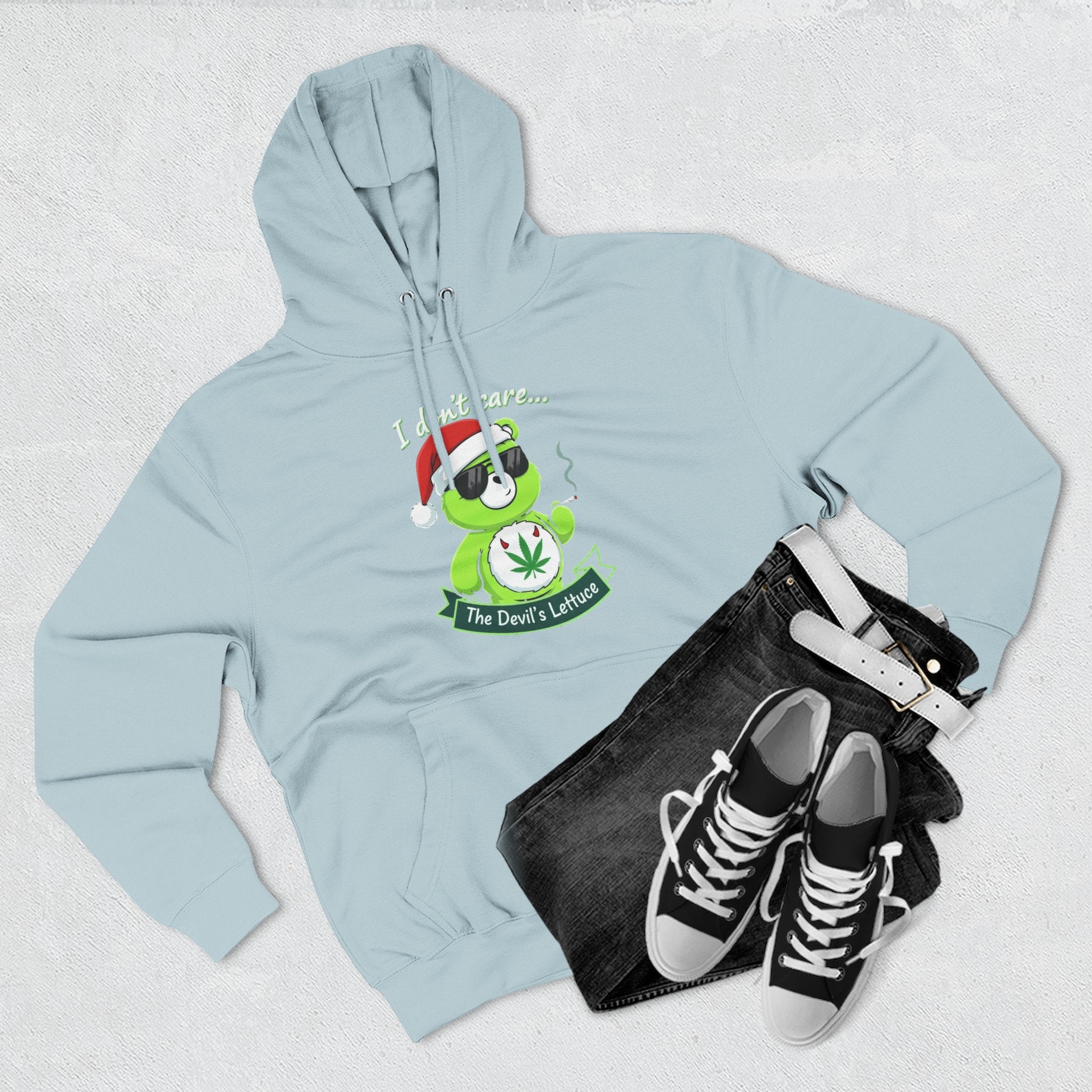 "I don't care" bear Graphic Hoodie(holiday edition) for Festivals, Men's and Women's Fashion, Perfect Gift for Stoners