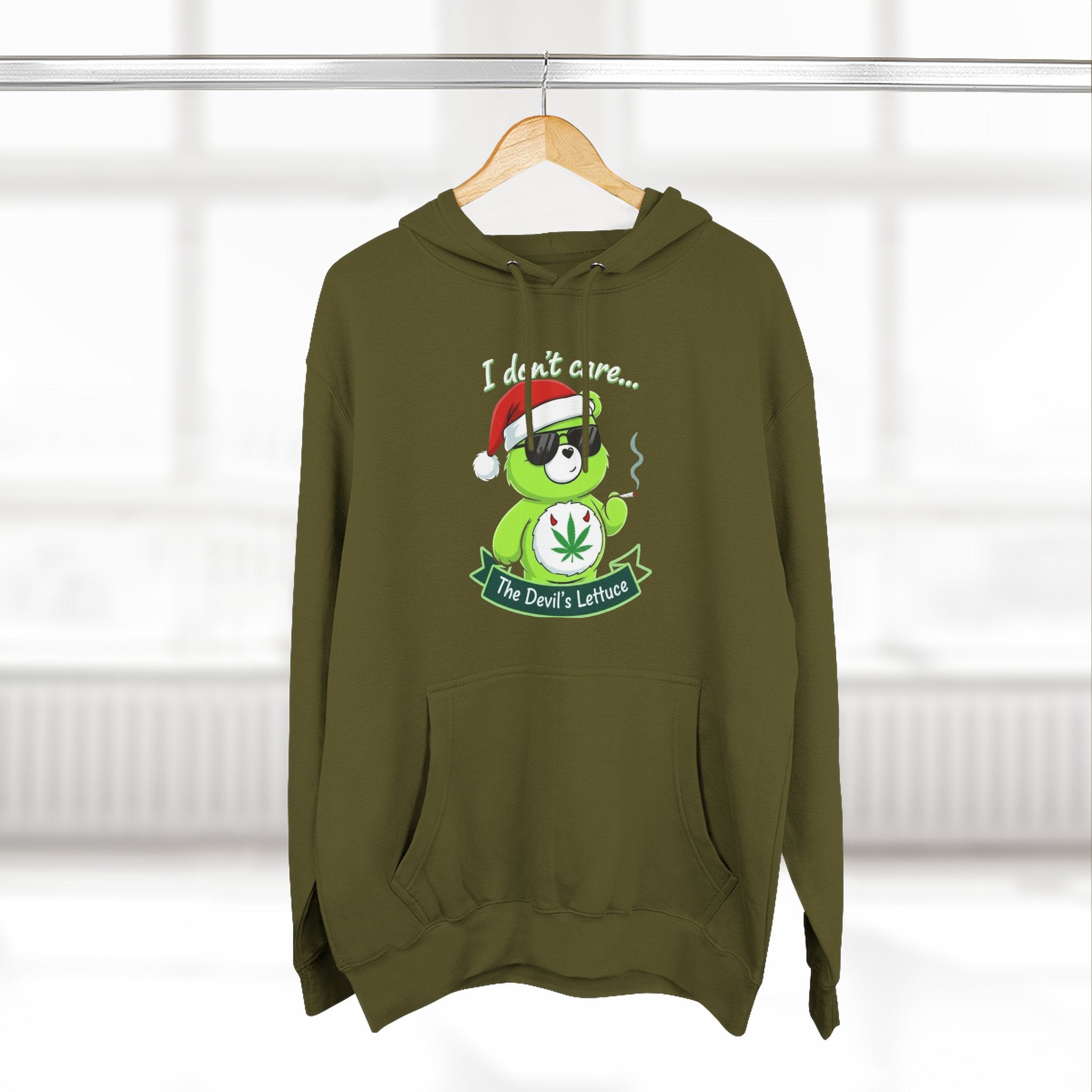"I don't care" bear Graphic Hoodie(holiday edition) for Festivals, Men's and Women's Fashion, Perfect Gift for Stoners