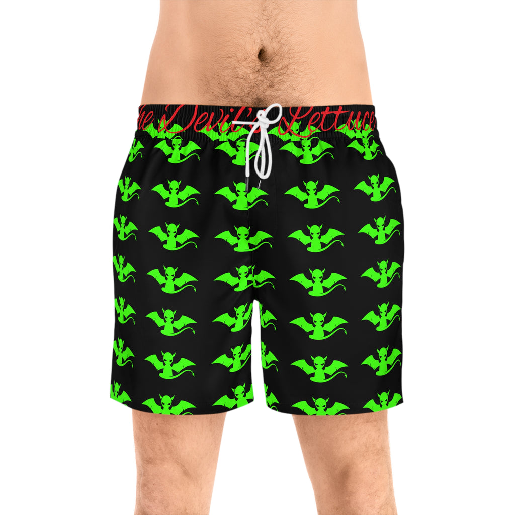 Men's Mid-Length Swim Shorts (green devil stamp pattern)