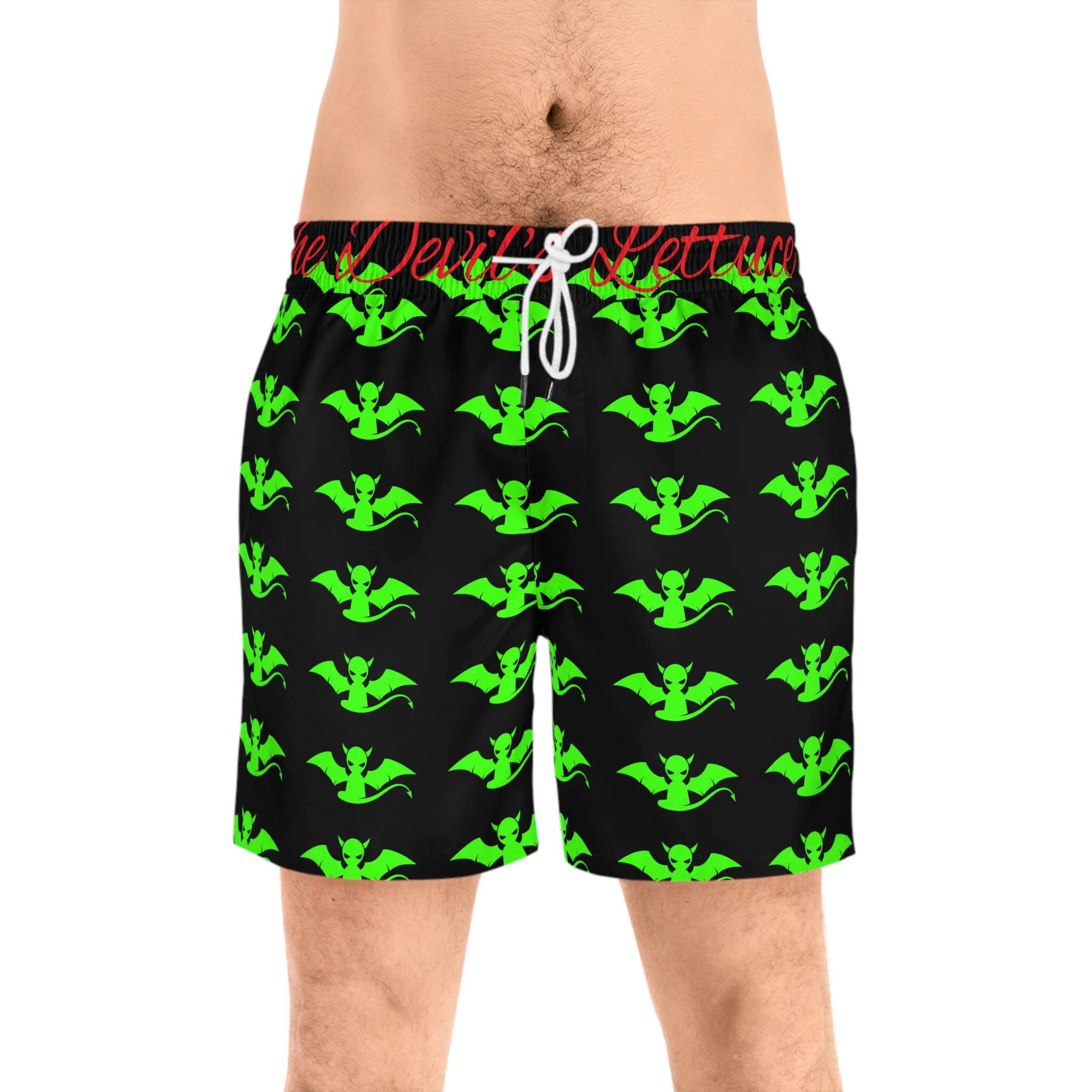 Men's Mid-Length Swim Shorts (green devil stamp pattern)