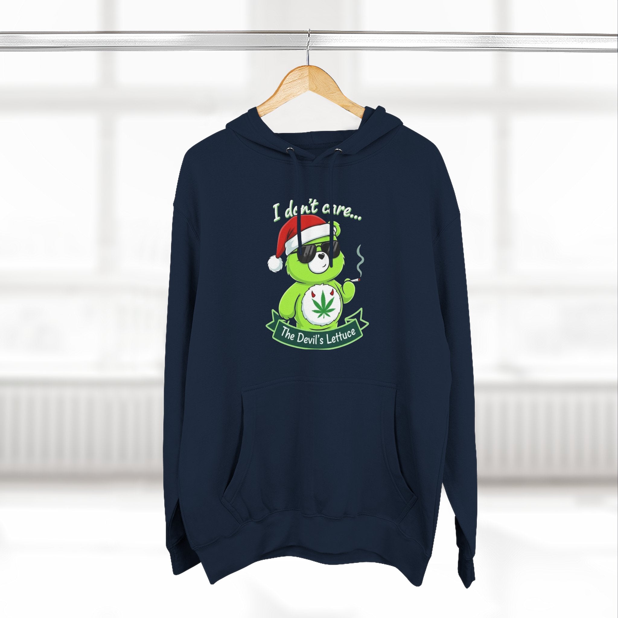 "I don't care" bear Graphic Hoodie(holiday edition) for Festivals, Men's and Women's Fashion, Perfect Gift for Stoners