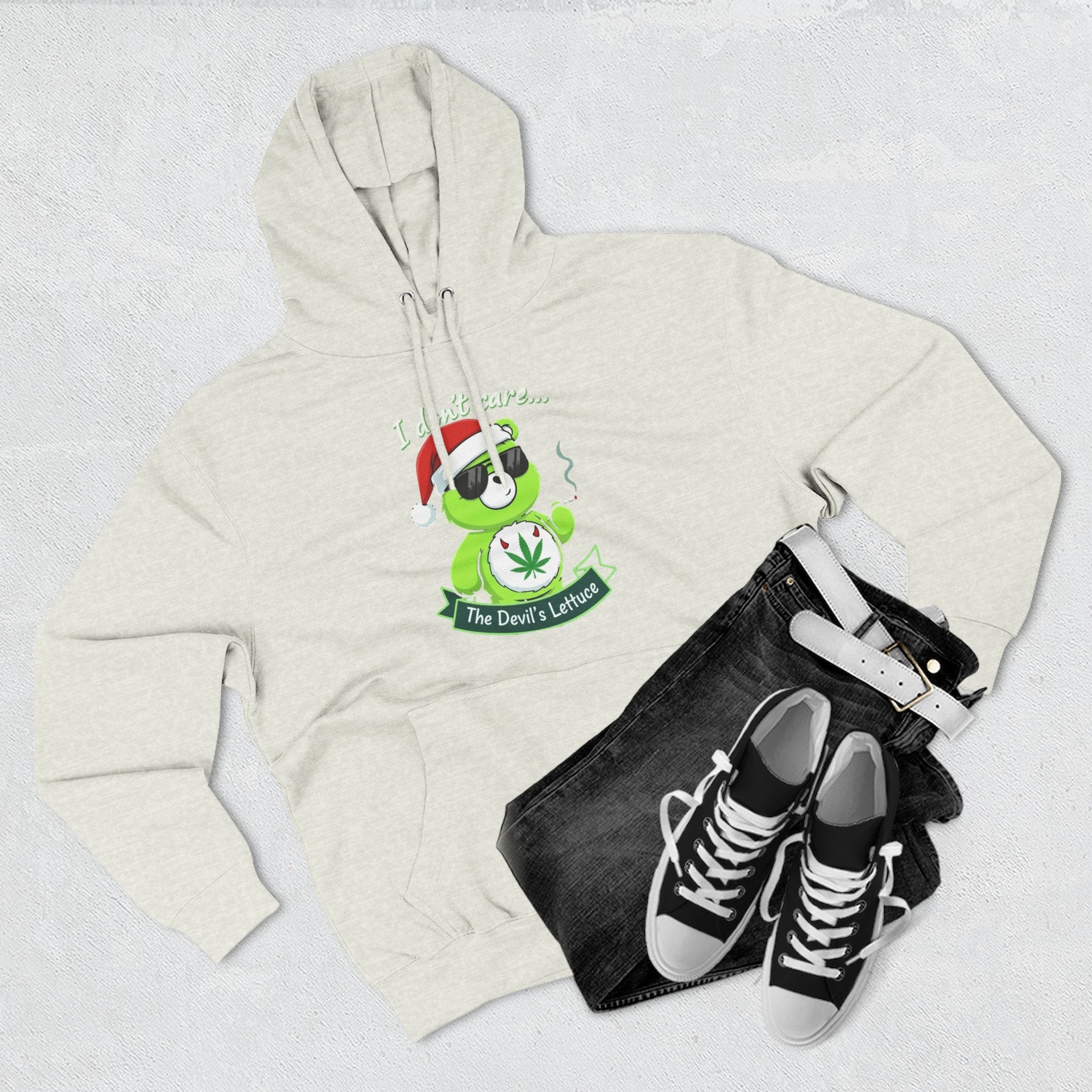 "I don't care" bear Graphic Hoodie(holiday edition) for Festivals, Men's and Women's Fashion, Perfect Gift for Stoners