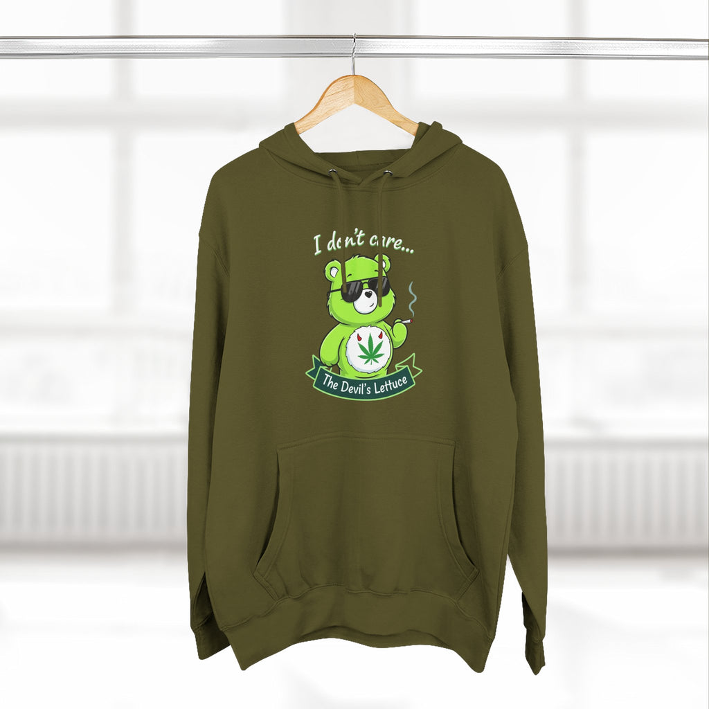 "I don't care" bear Graphic Hoodie for Festivals, Men's and Women's Fashion, Perfect Gift for Stoners