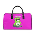 Pink Cannabis Bear Leather Travel Bag — "I don't care... The Devil's Lettuce" Duffel