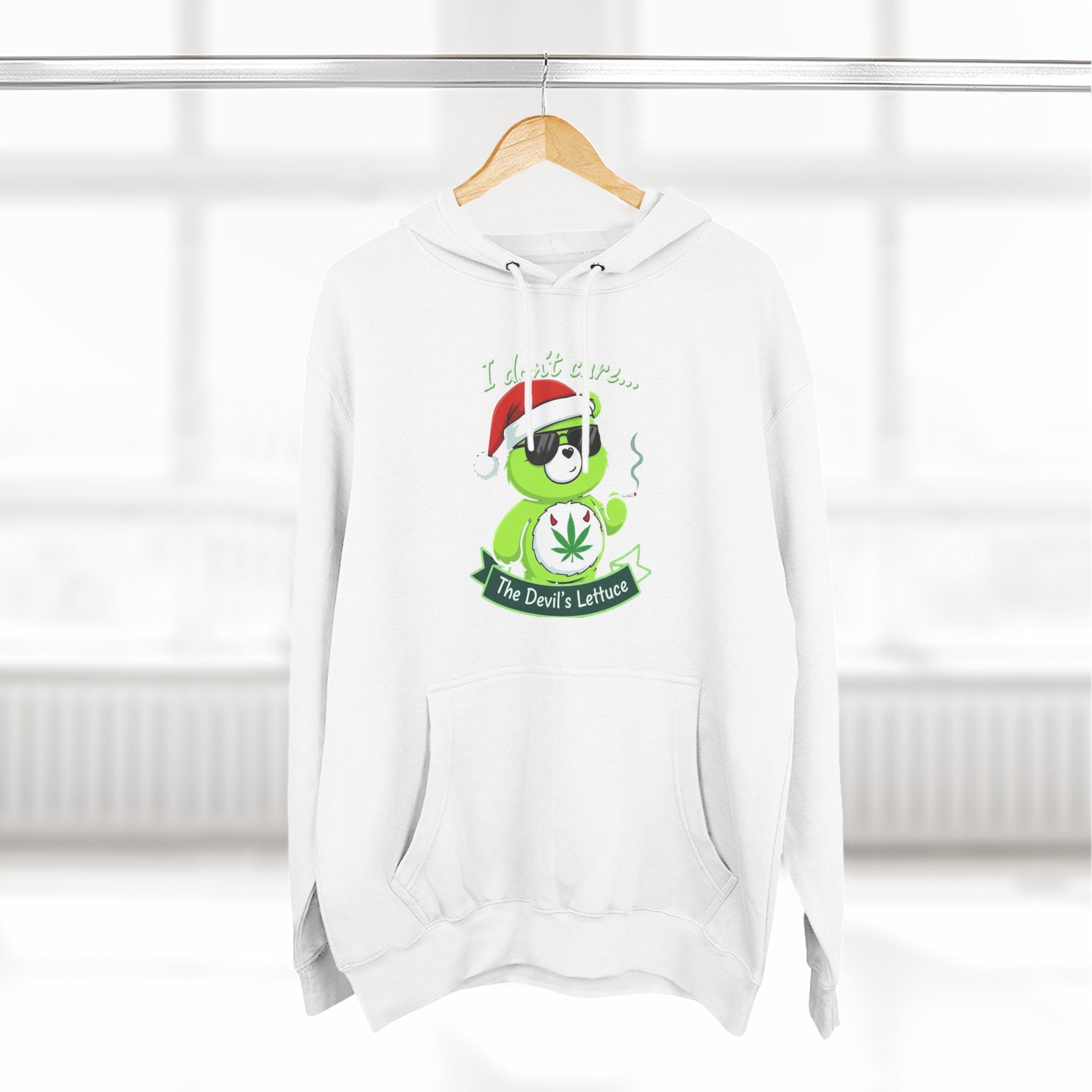 "I don't care" bear Graphic Hoodie(holiday edition) for Festivals, Men's and Women's Fashion, Perfect Gift for Stoners