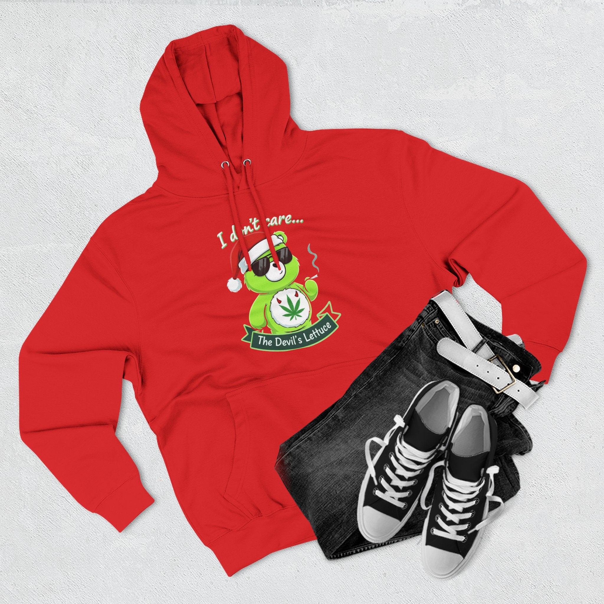 "I don't care" bear Graphic Hoodie(holiday edition) for Festivals, Men's and Women's Fashion, Perfect Gift for Stoners