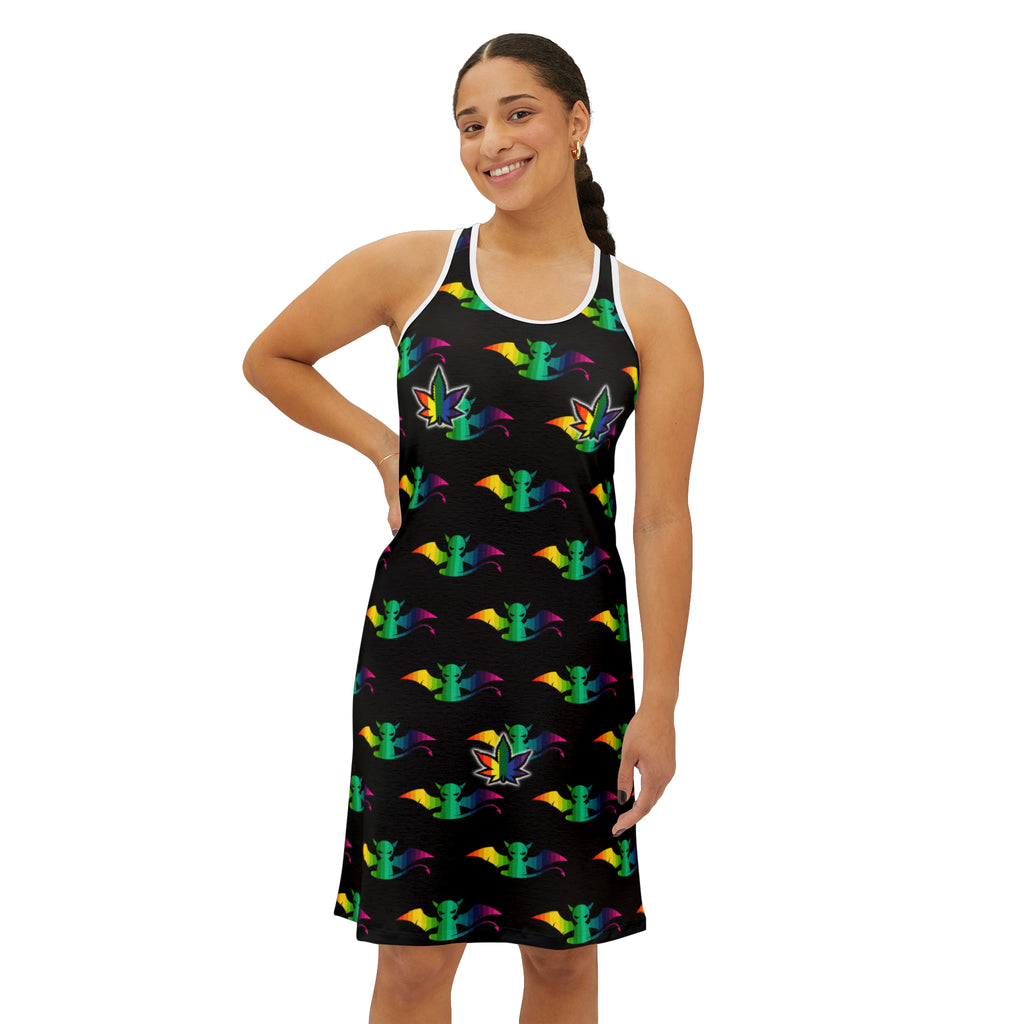 Weed/devil pattern Gay Pride Women's Racerback Dress (AOP)