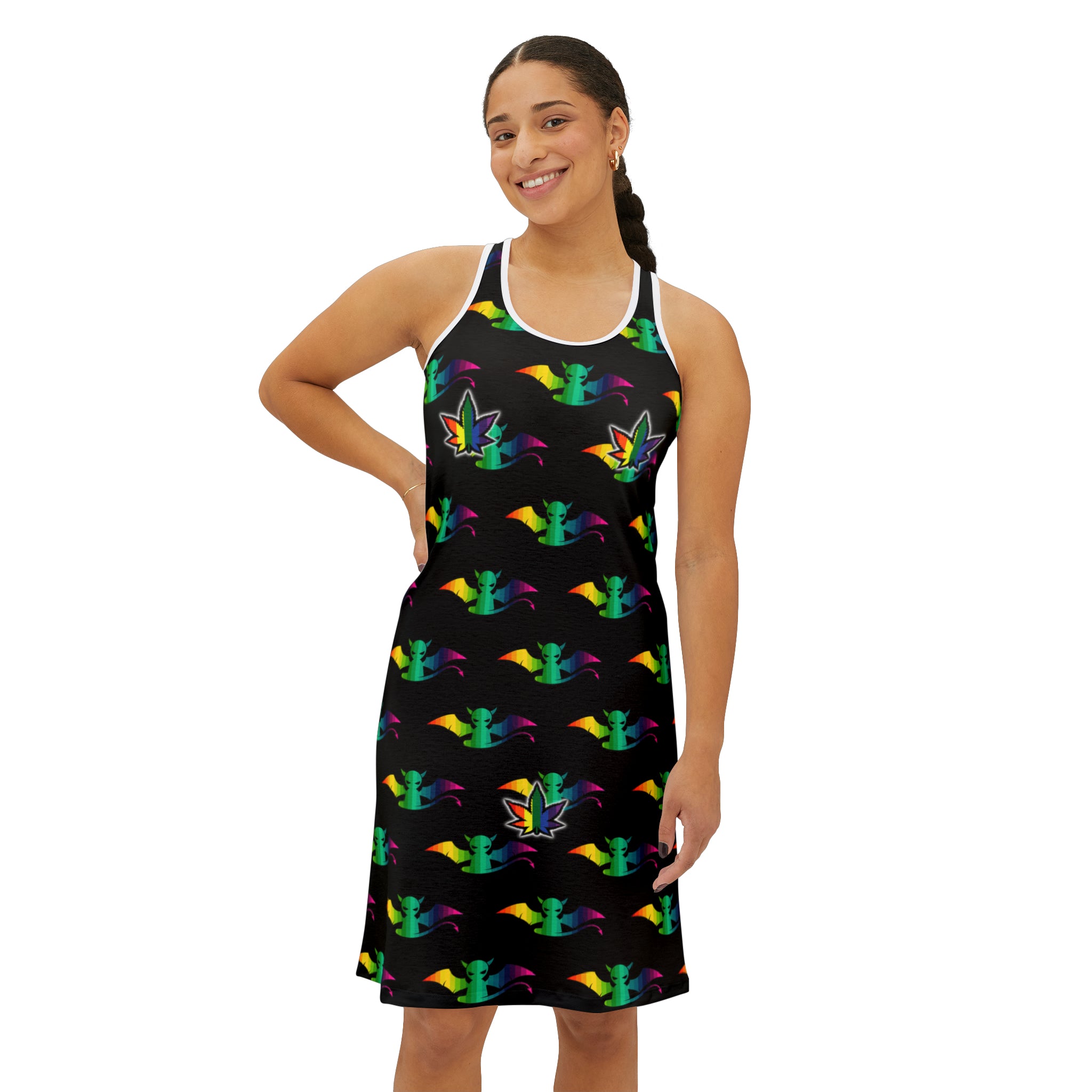 Weed/devil pattern Gay Pride Women's Racerback Dress (AOP)