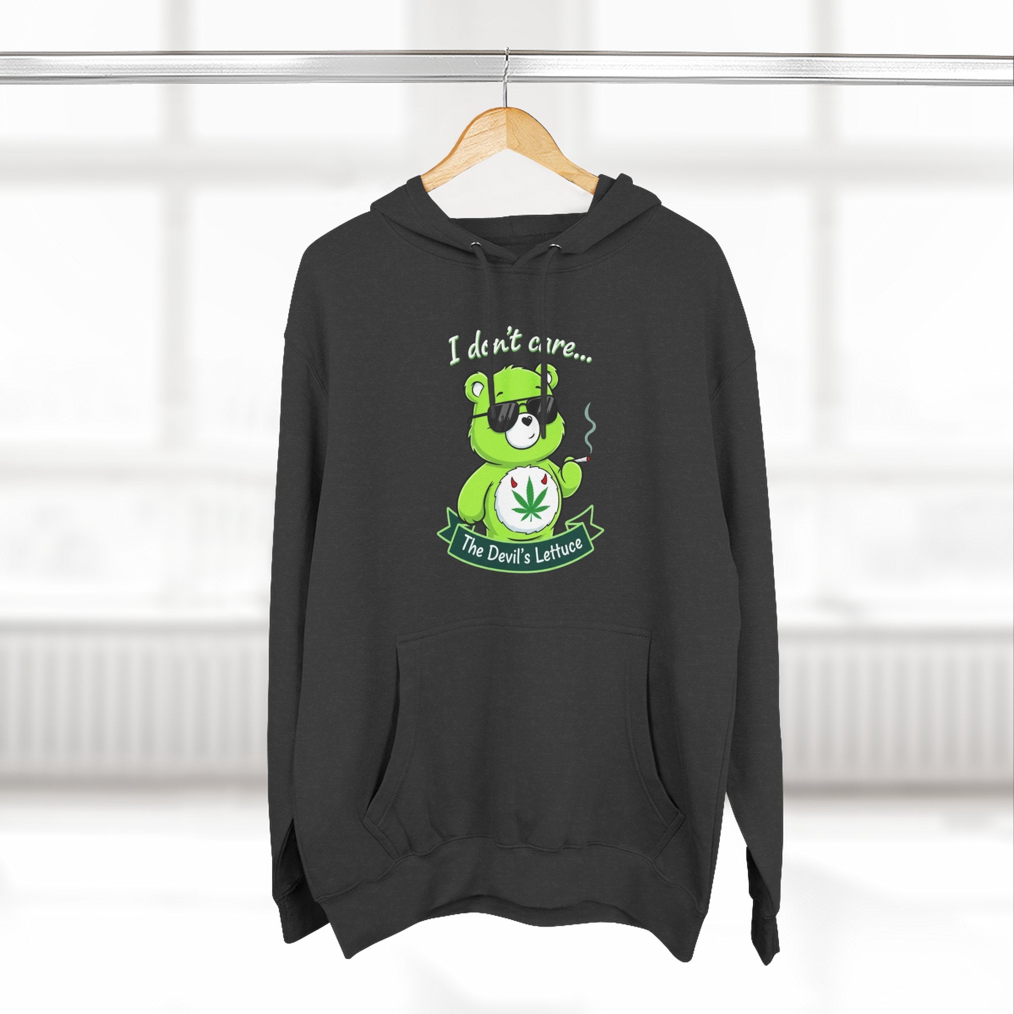 "I don't care" bear Graphic Hoodie for Festivals, Men's and Women's Fashion, Perfect Gift for Stoners