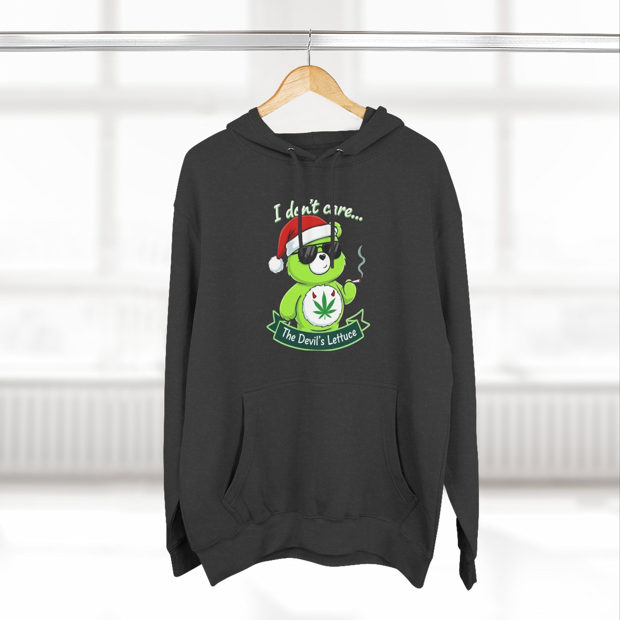 "I don't care" bear Graphic Hoodie(holiday edition) for Festivals, Men's and Women's Fashion, Perfect Gift for Stoners