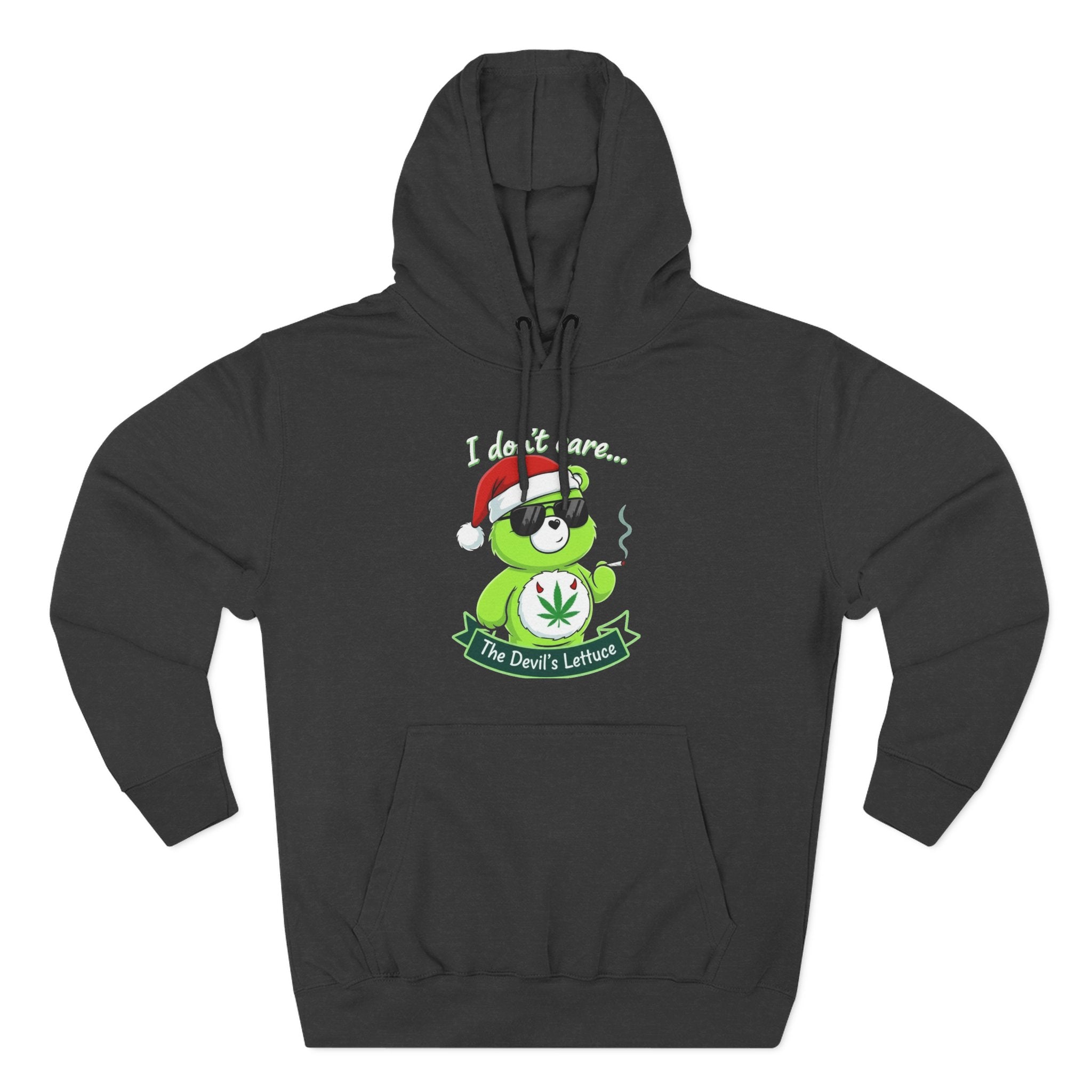 "I don't care" bear Graphic Hoodie(holiday edition) for Festivals, Men's and Women's Fashion, Perfect Gift for Stoners