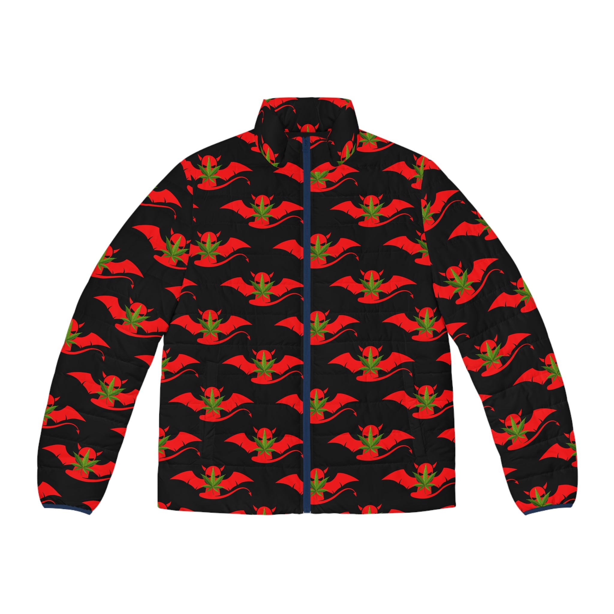 Men's Puffer Jacket – Red and Green Devil's Lettuce Stamp