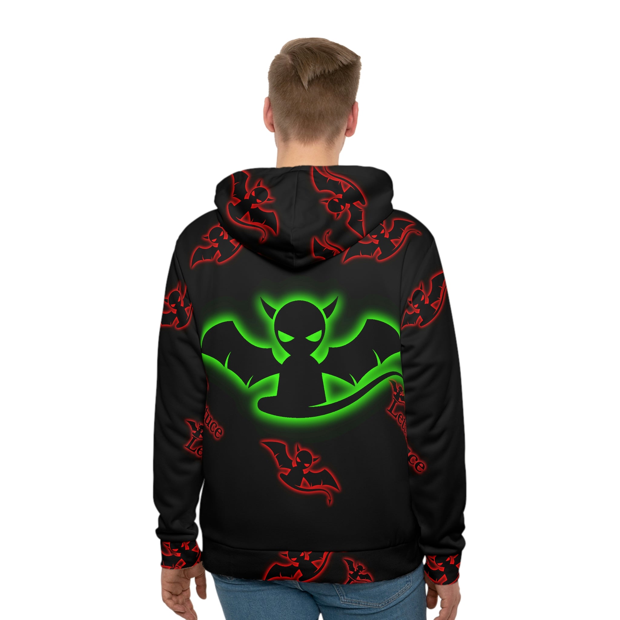Men's Hoodie Black(lg green devil stamp +smaller red devil stamps)