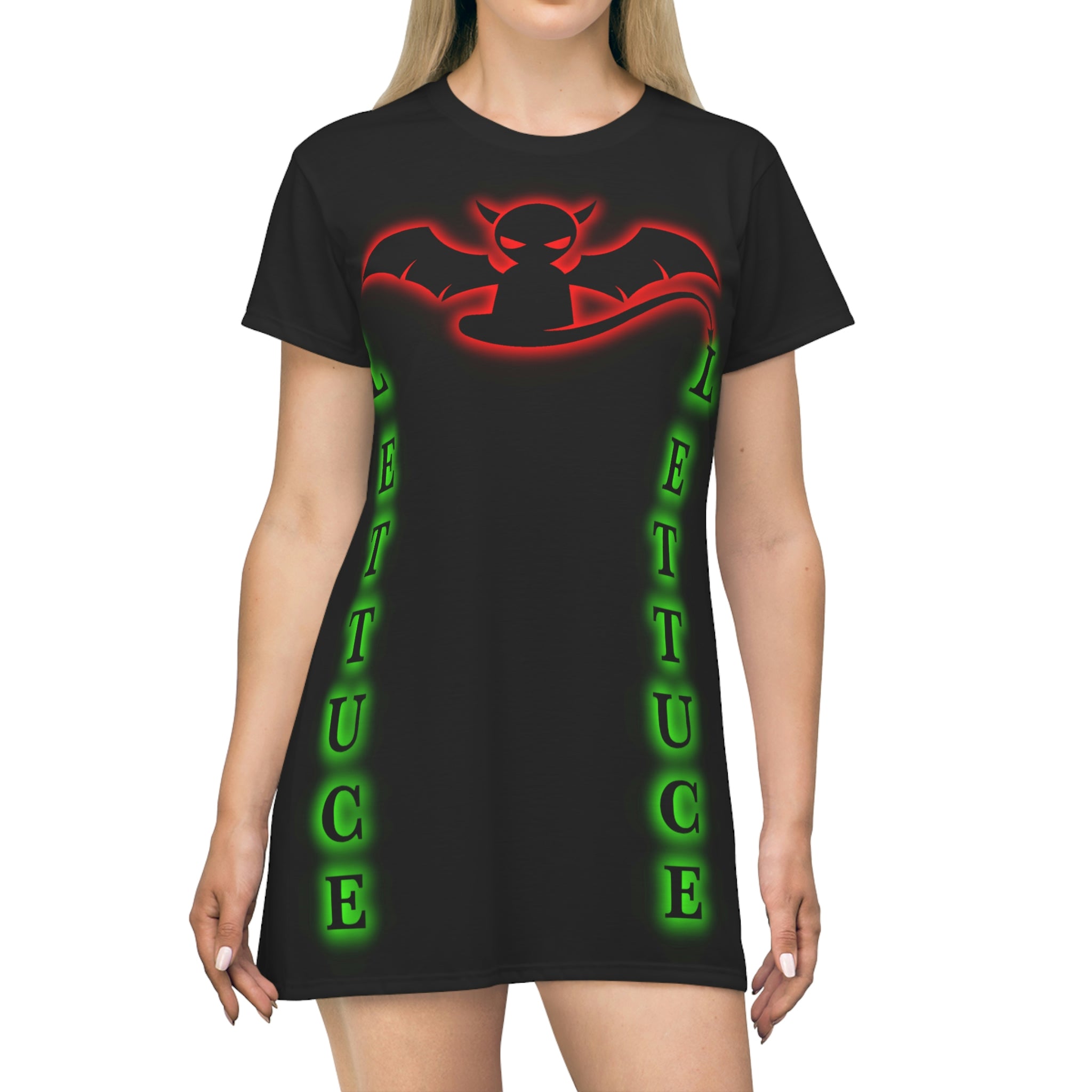 Devil's Lettuce T-shirt Dress(red devil, green words)