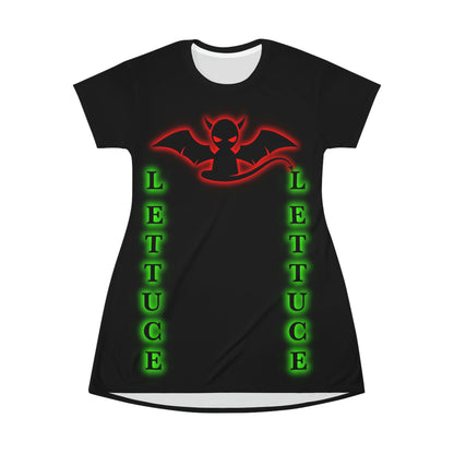 Devil's Lettuce T-shirt Dress(red devil, green words)