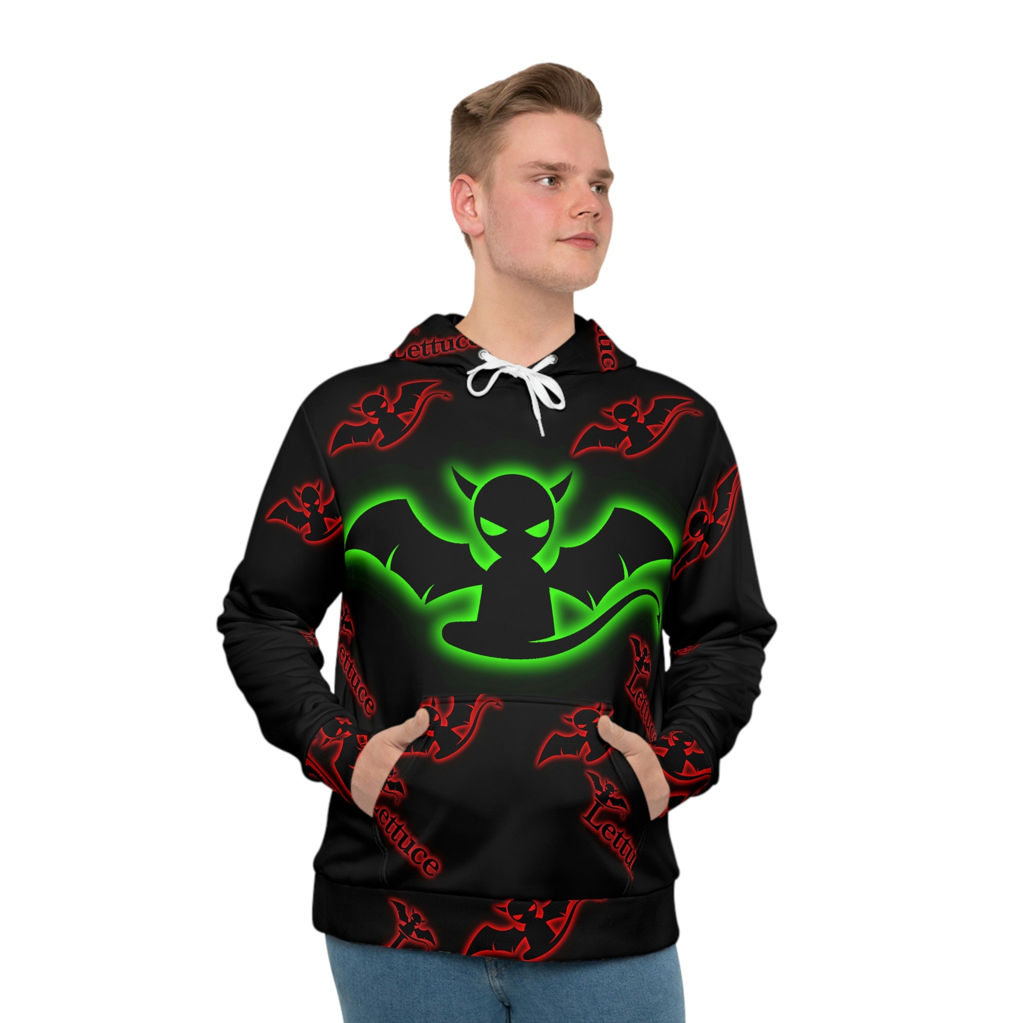 Men's Hoodie Black(lg green devil stamp +smaller red devil stamps)